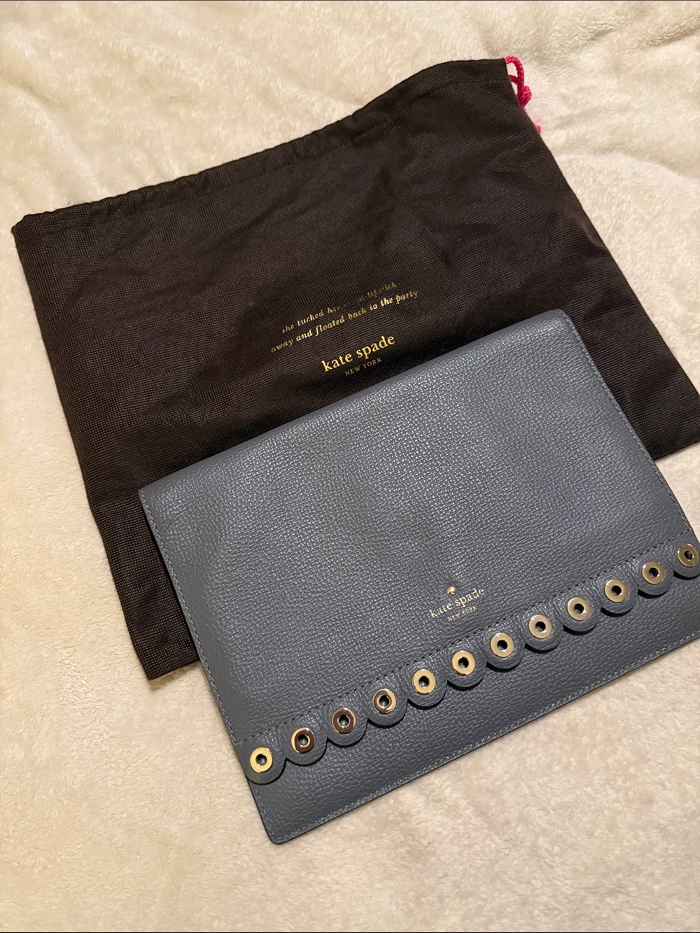 kate spade Gray Leather Eyelet Fold-Over Wallet